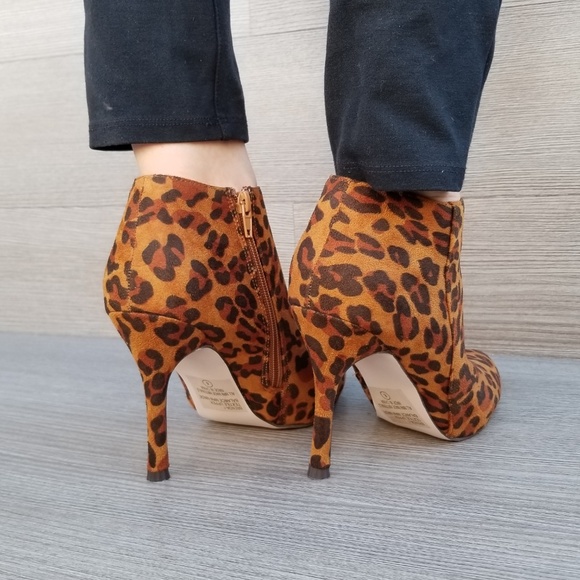 Vegan Suede Leopard Print Ankle Booties-F - Picture 6 of 8